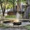 a fountain in a courtyard